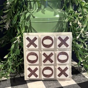 Classic XOX Wooden Tic-Tac-Toe Game - White and Brown